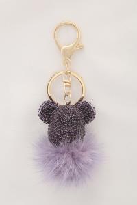 RHINESTONE HEAR POM POM KEYCHAIN