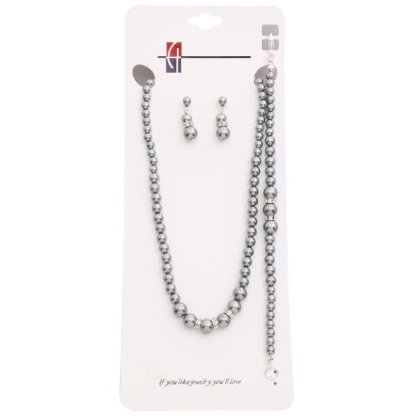 PEARL EARRING NECKLACE BRACELET SET
