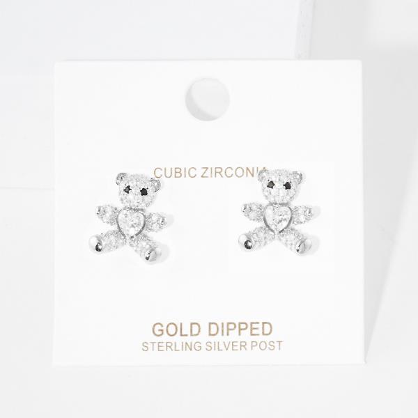 TEDDY BEAR RHINESTONE POST EARRING