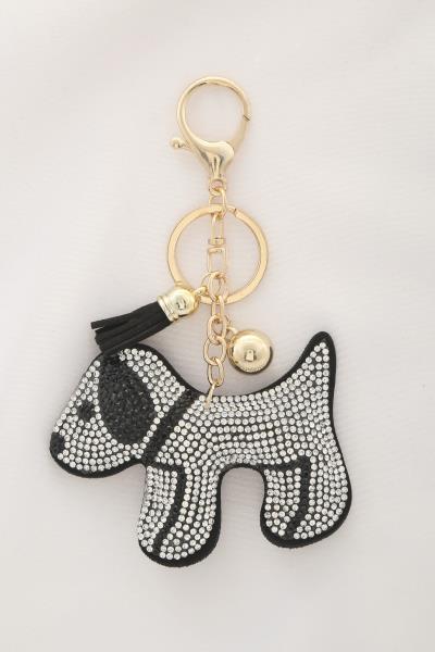RHINESTONE DOG KEYCHAIN WITH TASSEL
