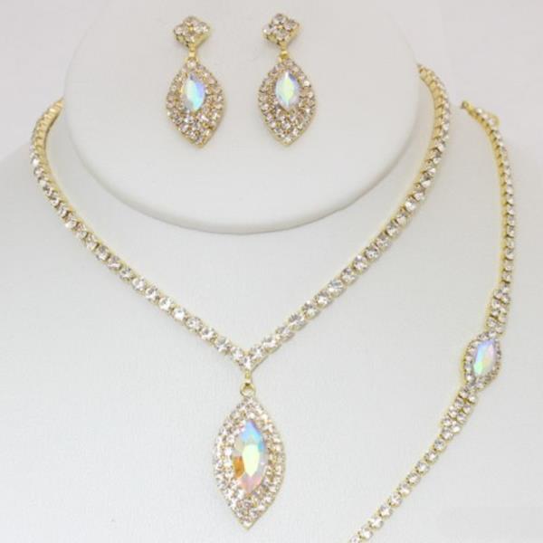 MARQUISE RHINESTONE BRACELET NECKLACE SET