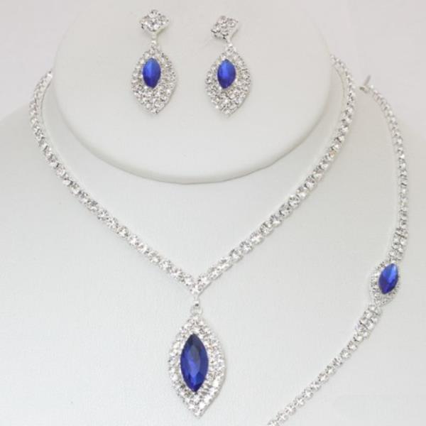 MARQUISE RHINESTONE BRACELET NECKLACE SET