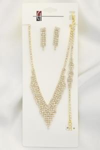 V SHAPE RHINESTONE BRACELET NECKLACE SET