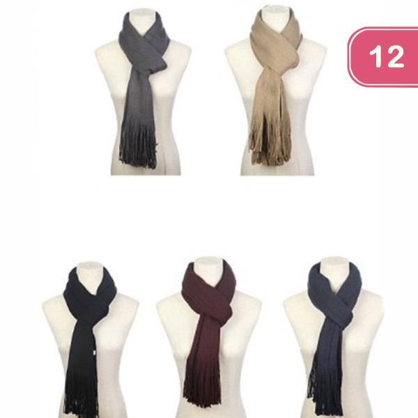 SOFT ASSORTED FRINGED OBLONG SCARF (12 UNITS)