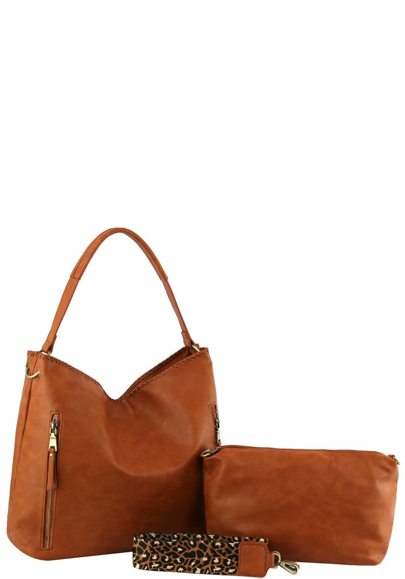 2IN1 PLAIN ZIPPER HOBO BAG WITH CROSSBODY SET