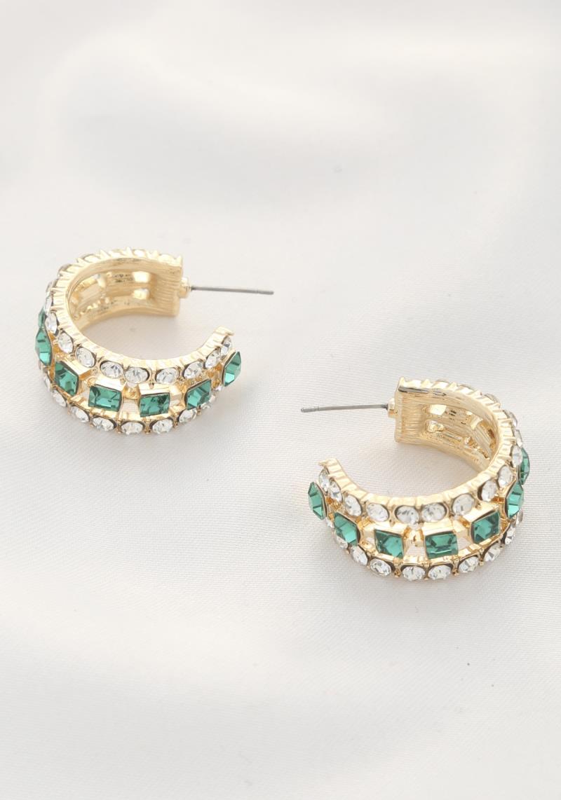 PEARL RHINESTONE OPEN CIRCLE EARRING