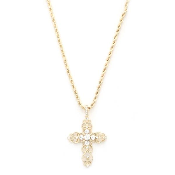 CRYSTAL CROSS PENDANT ROPE LINK NECKLACE