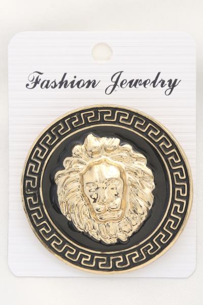 LION HEAD GREEK PATTERN BROOCH