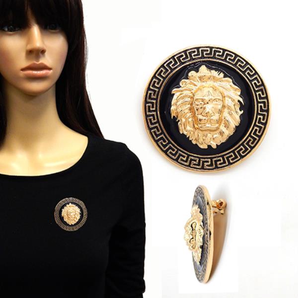 LION HEAD GREEK PATTERN BROOCH
