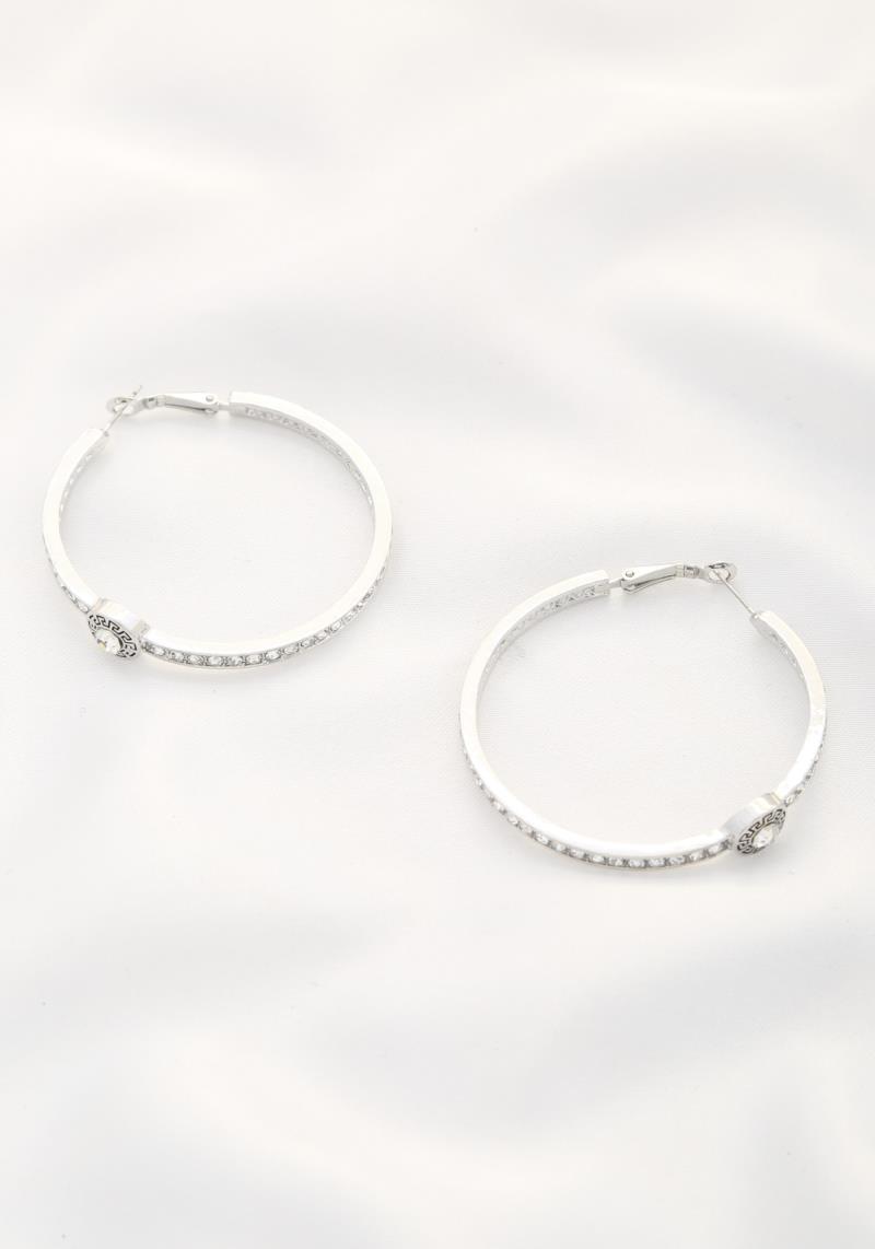 GREEK PATTERN RHINESTONE HOOP EARRING