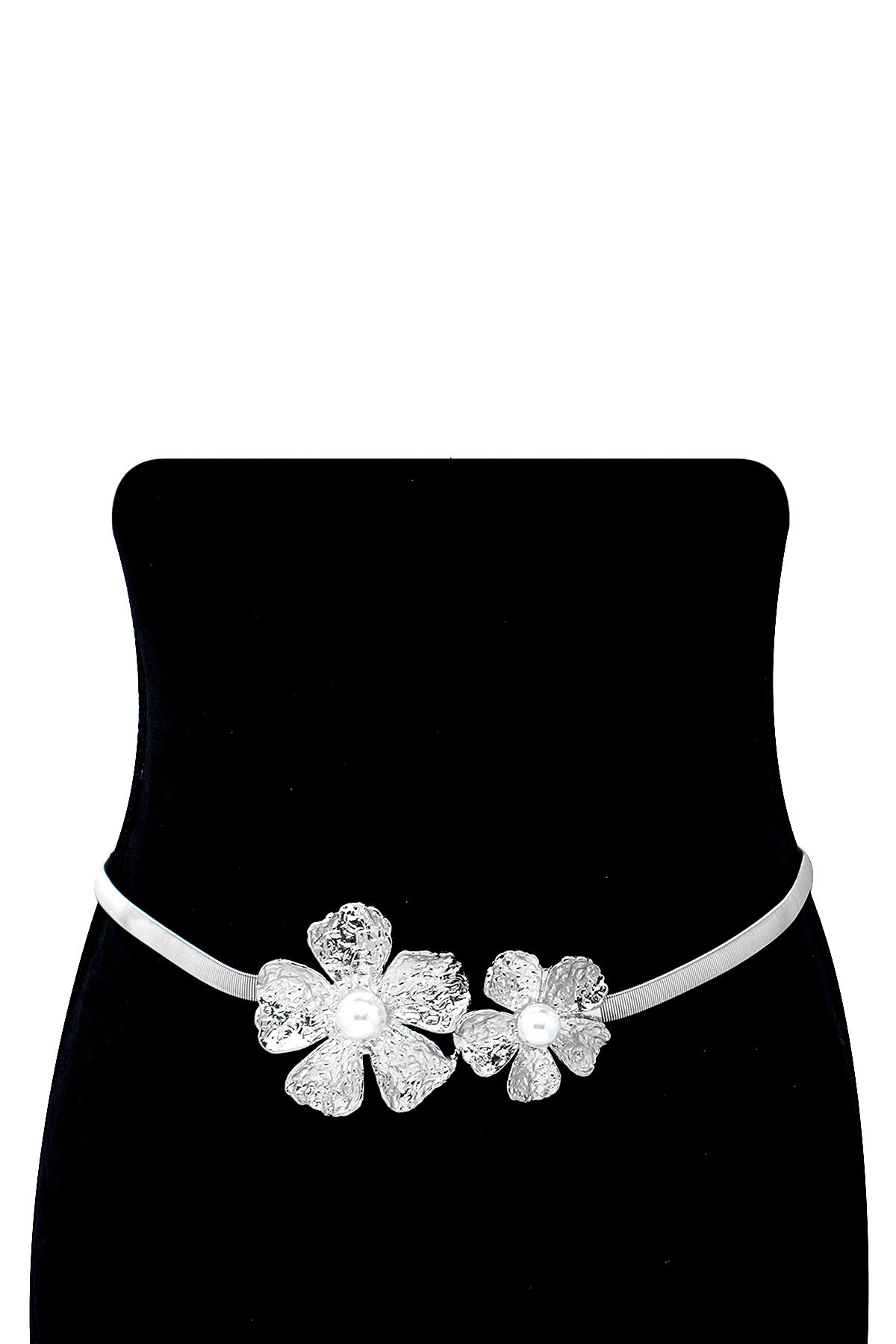 METAL FLOWER PEARL ELASTIC BELT