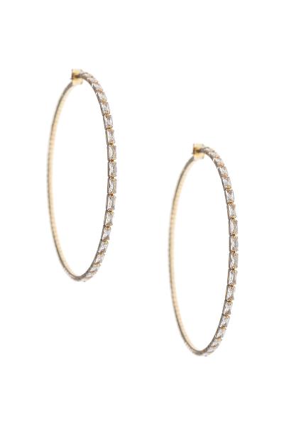 RHINESTONE CUBIC ZIRCONIA CRYSTAL BAGUETTE ROUND HOOP EARRING