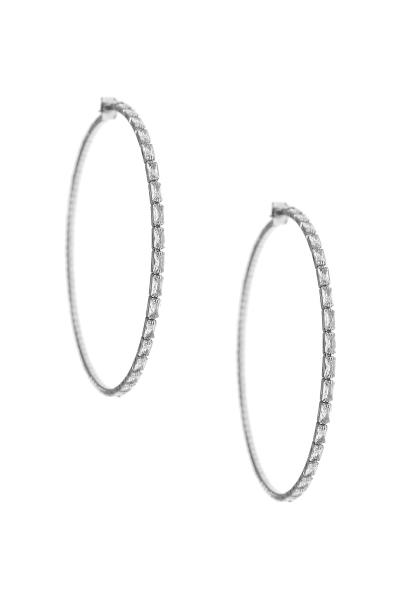 RHINESTONE CUBIC ZIRCONIA CRYSTAL BAGUETTE ROUND HOOP EARRING