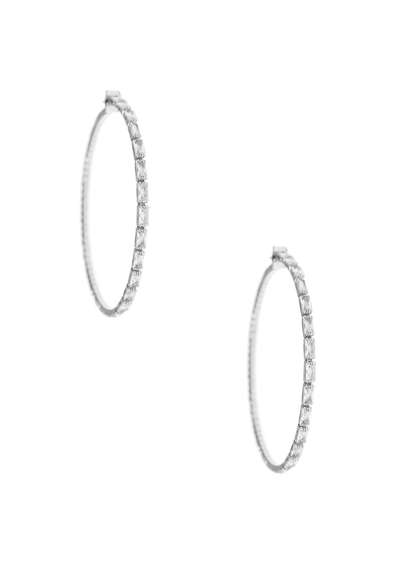 RHINESTONE CUBIC ZIRCONIA CRYSTAL BAGUETTE ROUND HOOP EARRING