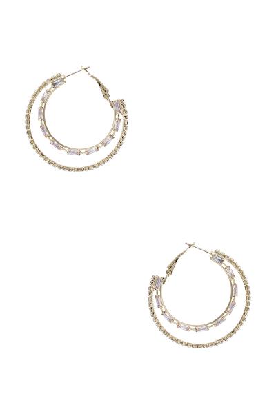 CRYSTAL CUBIC ZIRCONIA BAGUETTE DOUBLE HOOP EARRING