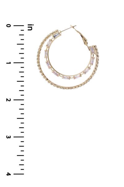 CRYSTAL CUBIC ZIRCONIA BAGUETTE DOUBLE HOOP EARRING