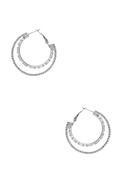 CRYSTAL CUBIC ZIRCONIA BAGUETTE DOUBLE HOOP EARRING