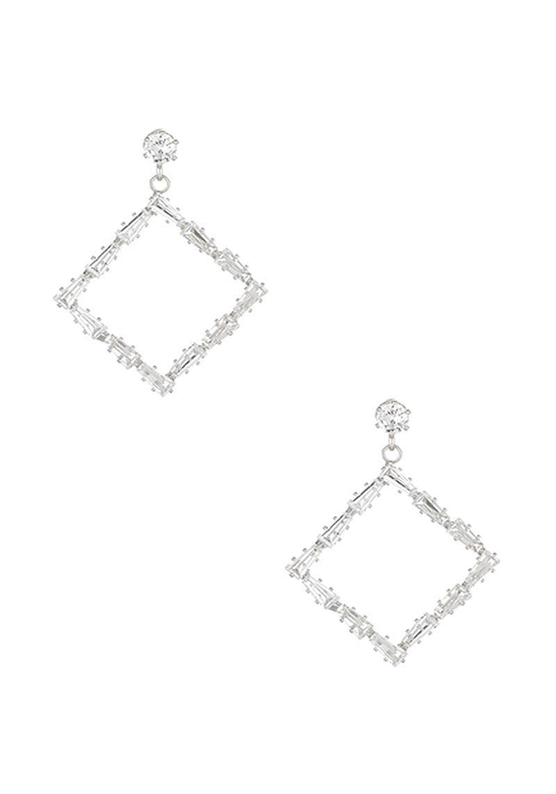 RHINESTONE CUBIC ZIRCONIA CRYSTAL BAGUETTE SQUARE SHAPE EARRING