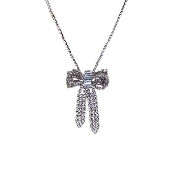 RHINESTONE CUBIC ZIRCONIA CRYSTAL RIBBON NECKLACE