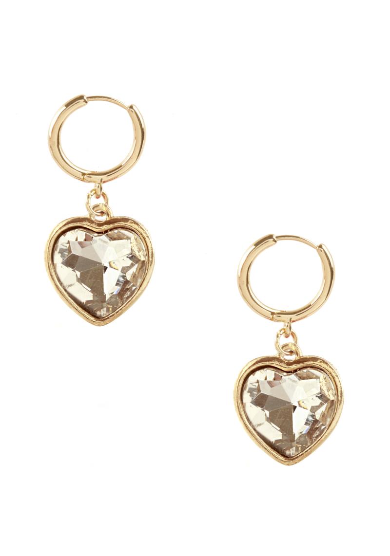 CRYSTAL HEART STONE DANGLE HUGGIE EARRING