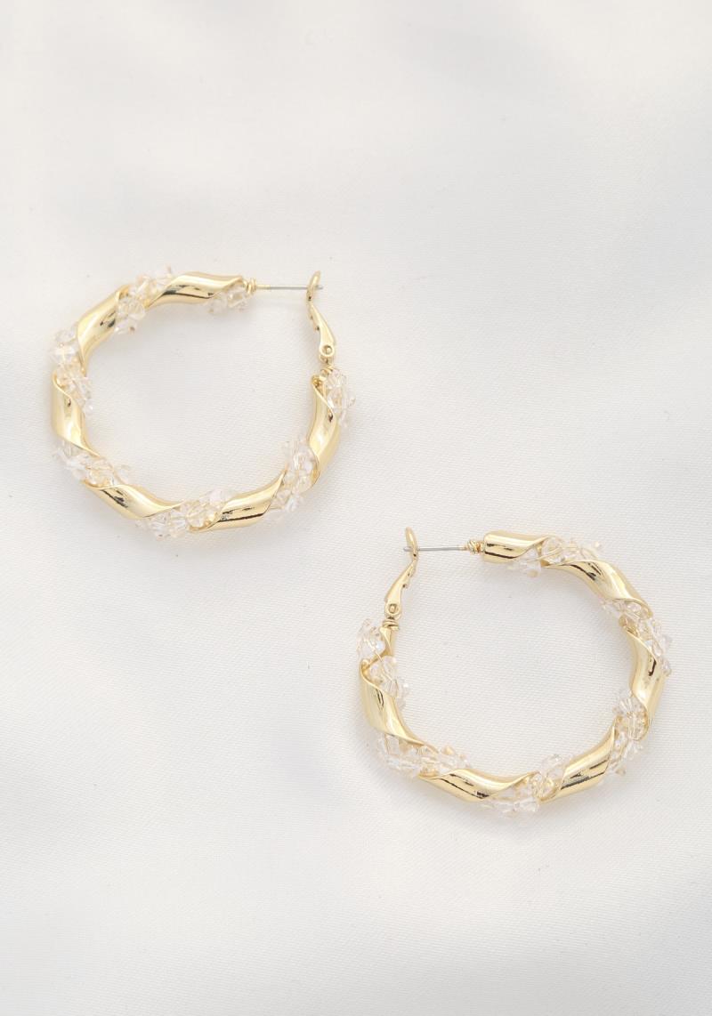 RHINESTONE METAL HOOP EARRING
