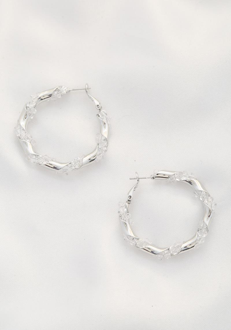 RHINESTONE METAL HOOP EARRING