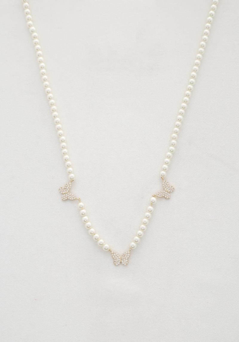 BUTTERFLY STATION PEARL BEAD NECKLACE