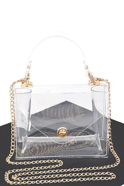 CLEAR PVC TOP HANDLE CROSSBODY BAG