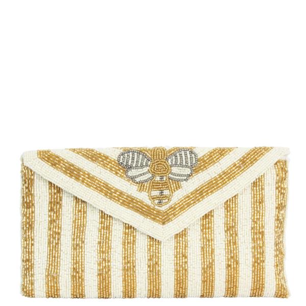 BEE STRIPED PATTERN DESIGN BEADED CLUTCH BAG