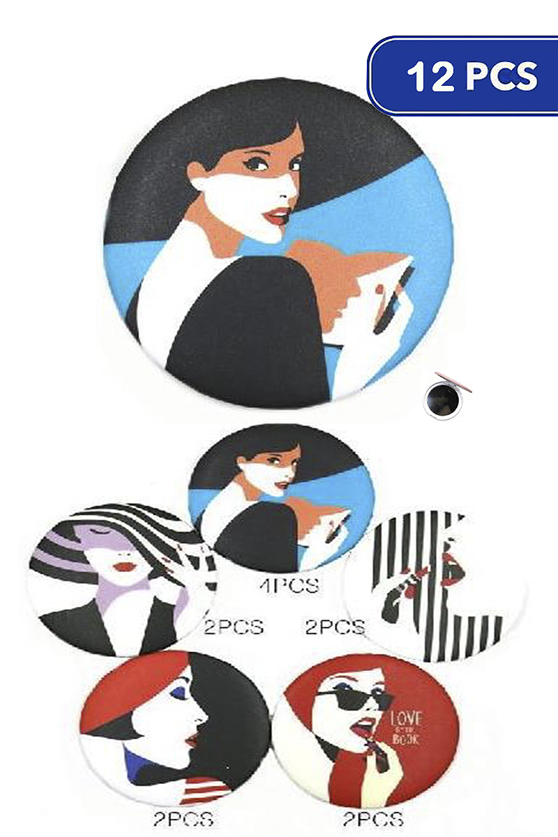 CHIC PRINTED ROUND HANDHELD MIRROR 12 UNITS