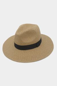COLOR BANDED TAN SUMMER FEDORA HAT