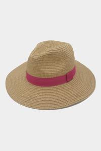 COLOR BANDED TAN SUMMER FEDORA HAT