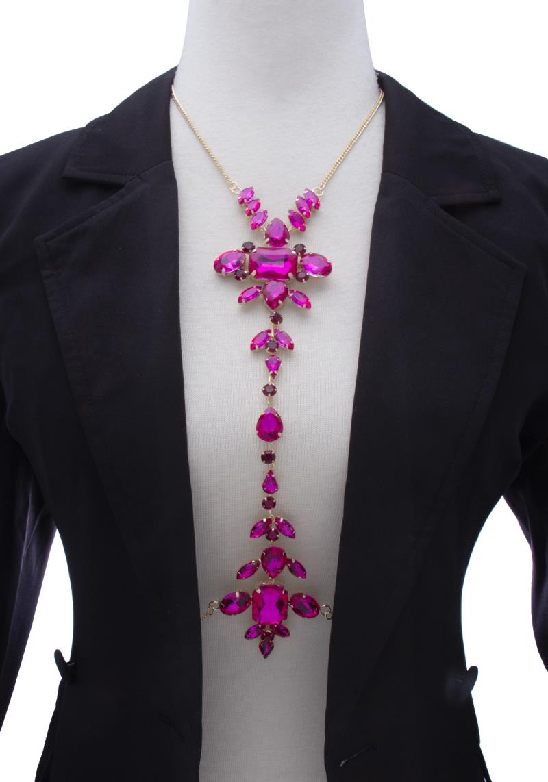 EMERALD SHAPE RHINESTONE BODY CHAIN NECKLACE