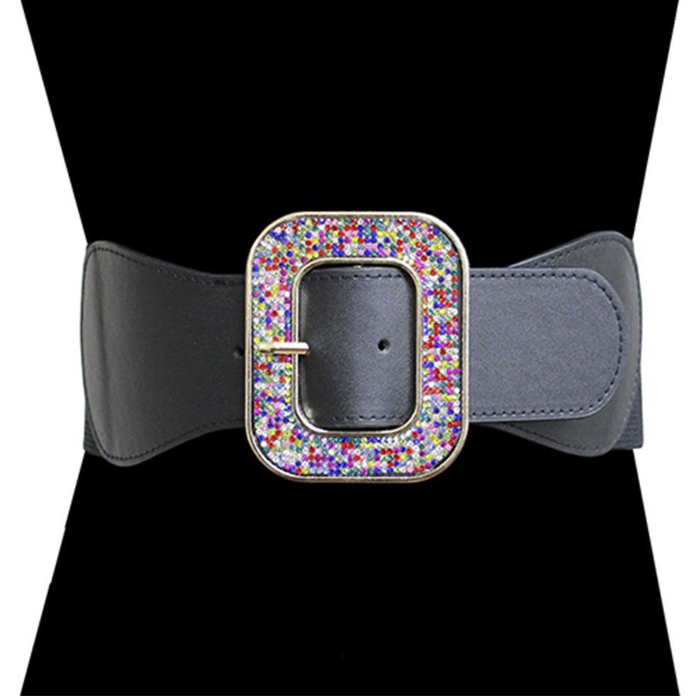 RHINESTONE SQUARE WIDE ELASTIC BELT