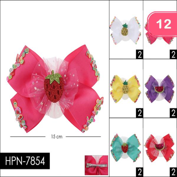 COLORED FRUIT BOW HAIR PIN CLIP (12 UNITS)