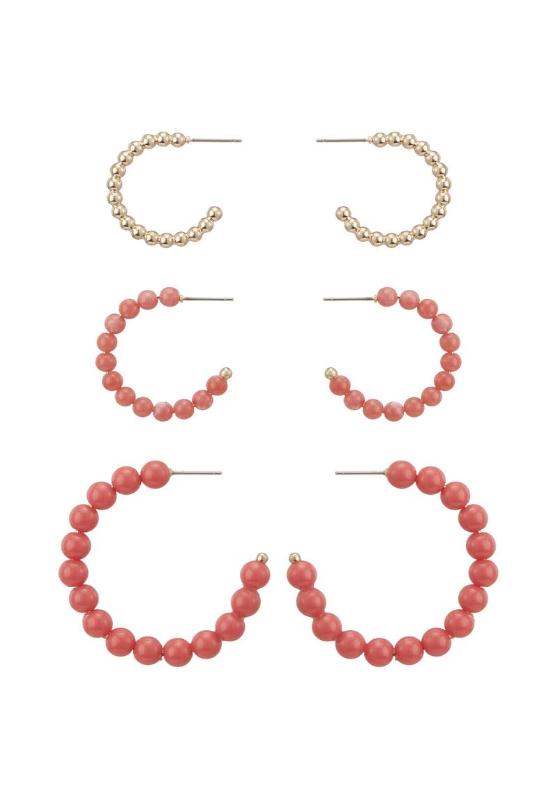 BALL BEAD OPEN HOOP EARRING SET