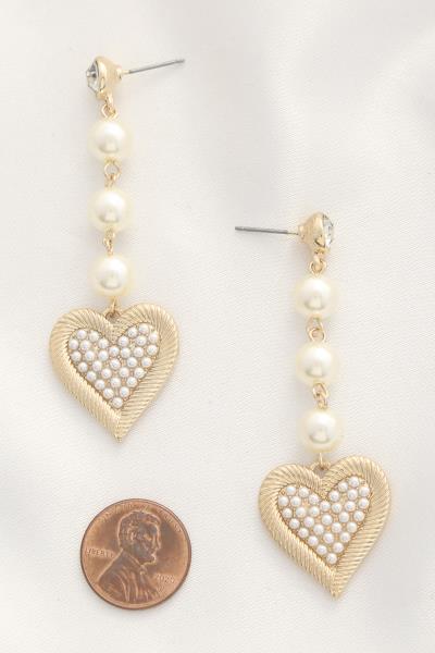 HEART PEARL BEAD DANGLE EARRING