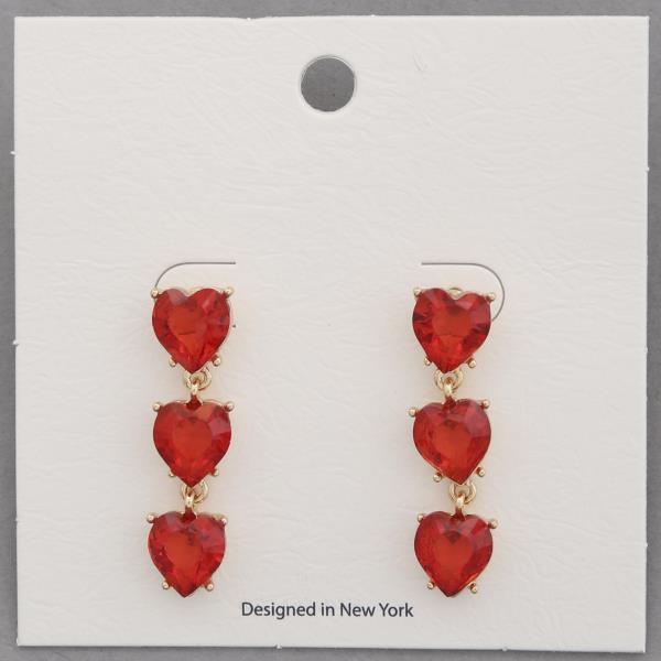 CRYSTAL TRIPLE HEART DANGLE EARRING