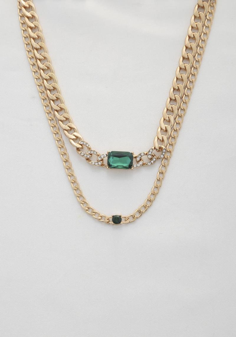SODAJO CURB LINK CRYSTAL LAYERED NECKLACE