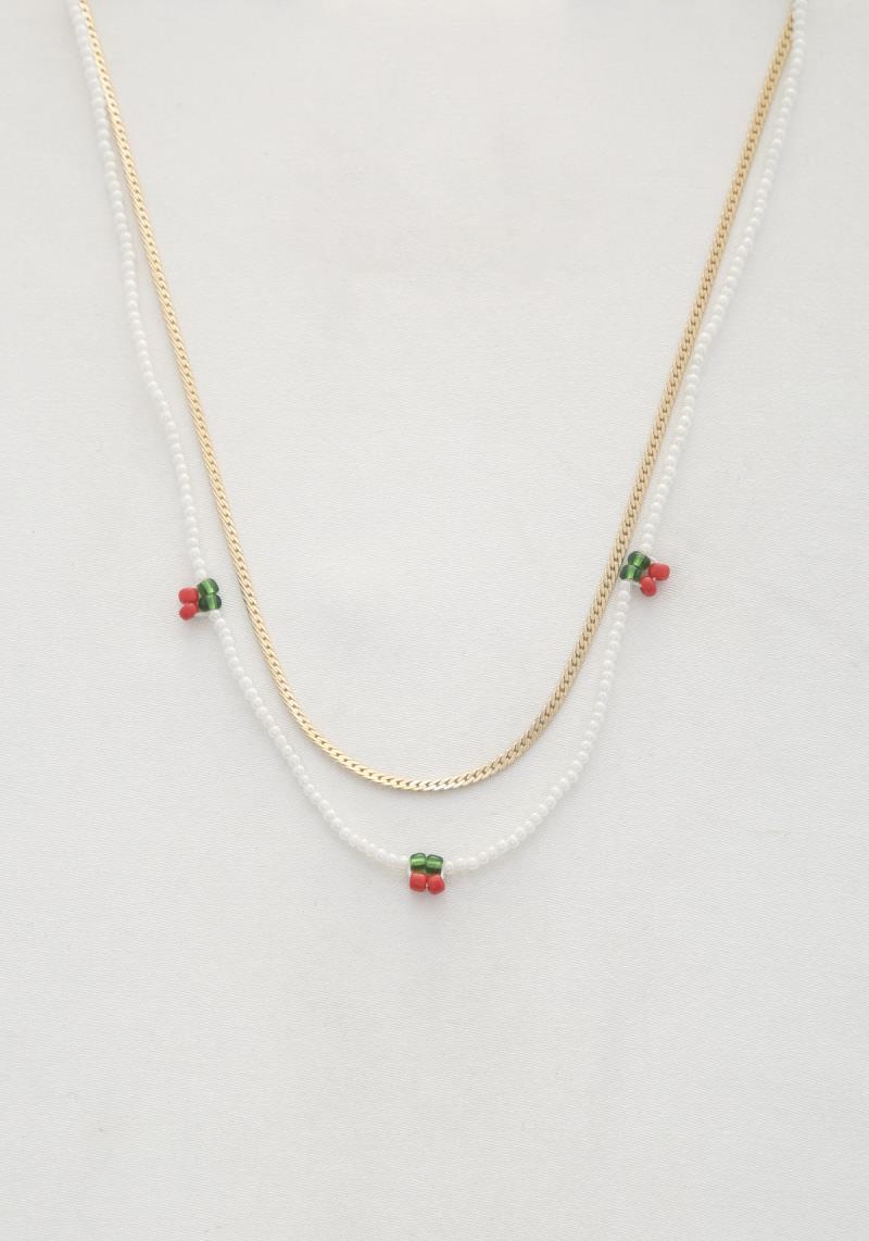 SODAJO CHERRY BEAD LAYERED NECKLACE