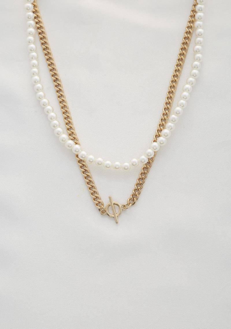 SODAJO PEARL BEAD TOGGLE CLASP LAYERED NECKLACE