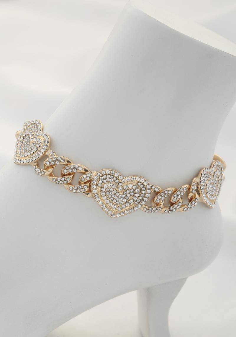 SODAJO HEART CRYSTAL CURB LINK ANKLET