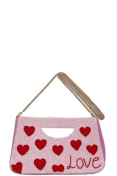 VALENTINE`S DAY SEED BEAD HEART CLUTCH