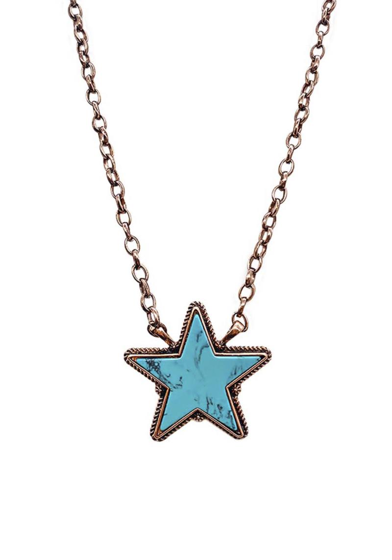 RODEO WESTERN STYLE TQ STONE STAR CHAIN NECKLACE