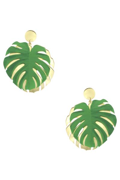 METAL 2 TONE LEAF DANGLE EARRING