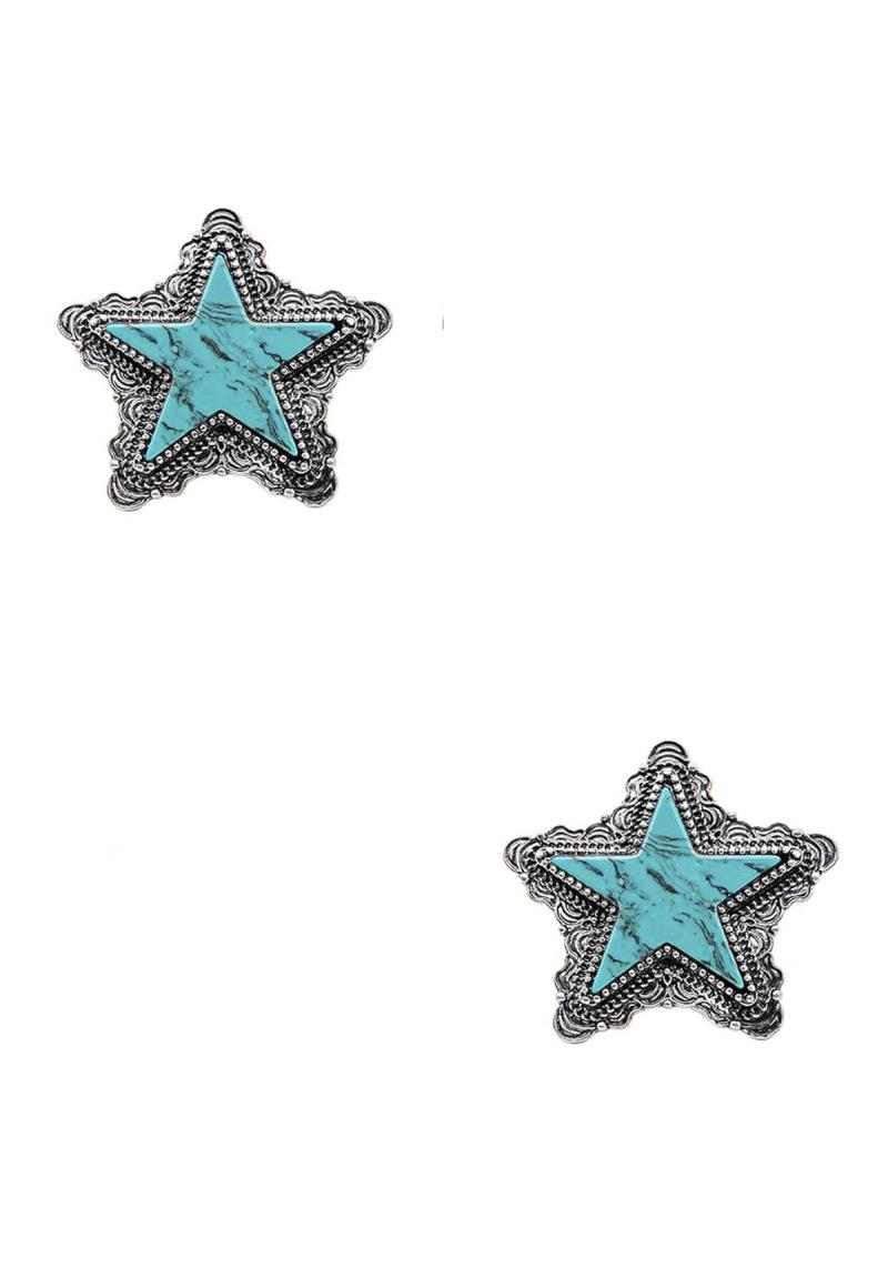RODEO WESTERN STYLE TQ STONE STAR EARRING