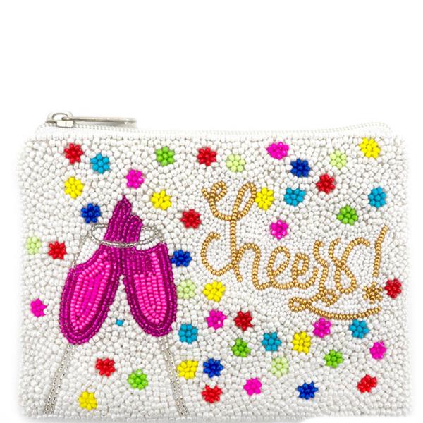 "CHEERS" SEED BEADED COIN BAG