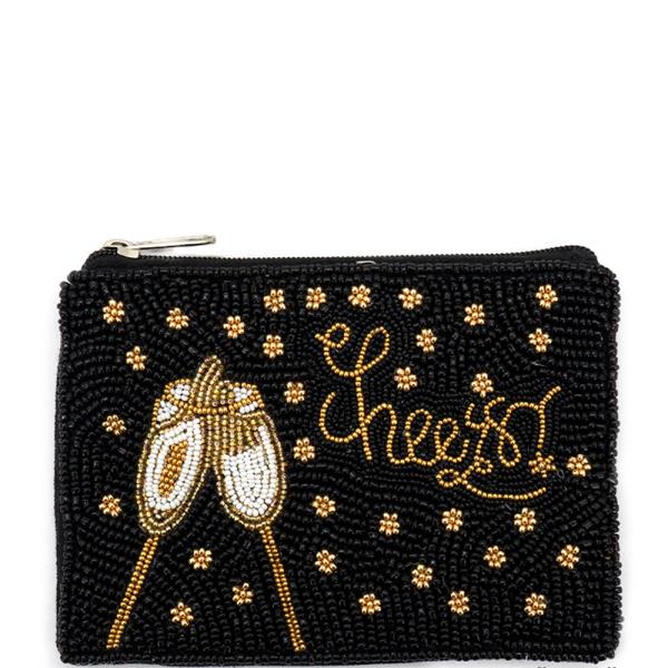 "CHEERS" SEED BEADED COIN BAG