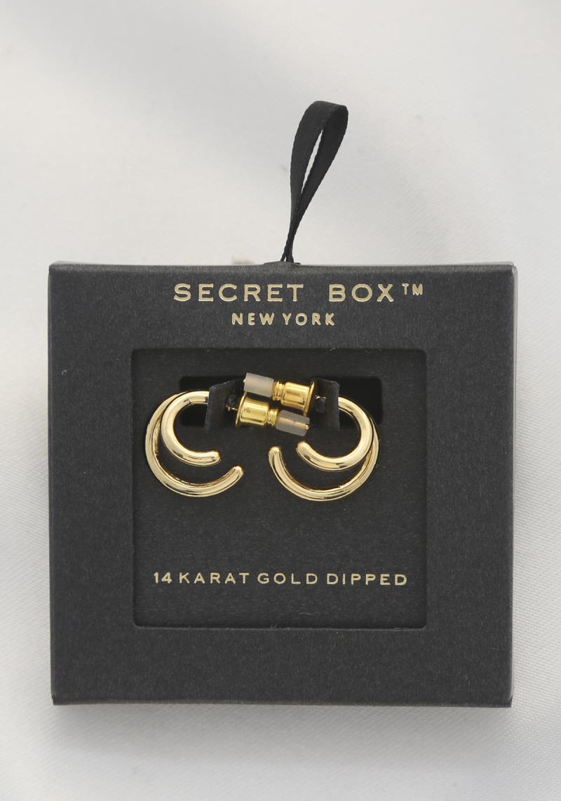 SECRET BOX DOUBLE HOOP 14K GOLD DIPPED EARRING