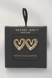 SECRET BOX HEART 14K GOLD DIPPED EARRING